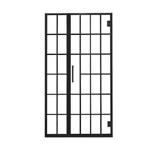 40 in. W x 72 in. H Pivot Semi Frameless Shower Door/Enclosure in Matte Black with Pattern Glass