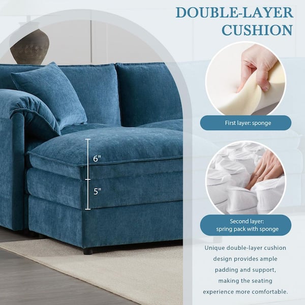Polibi 103 in. Square Arm Chenille L-Shaped Sofa with Ottoman in