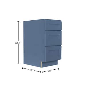 Lancaster Blue Plywood Shaker Stock Assembled 3-Drawer Base Kitchen Cabinet 12 in. W x 34.5 in. D H x 24 in. D