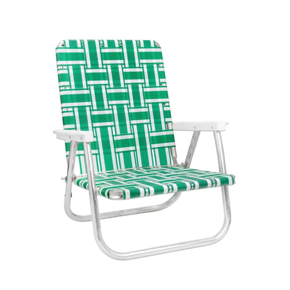 Lightweight Green And White Stripe Aluminum High Back Stackable Folding Bea