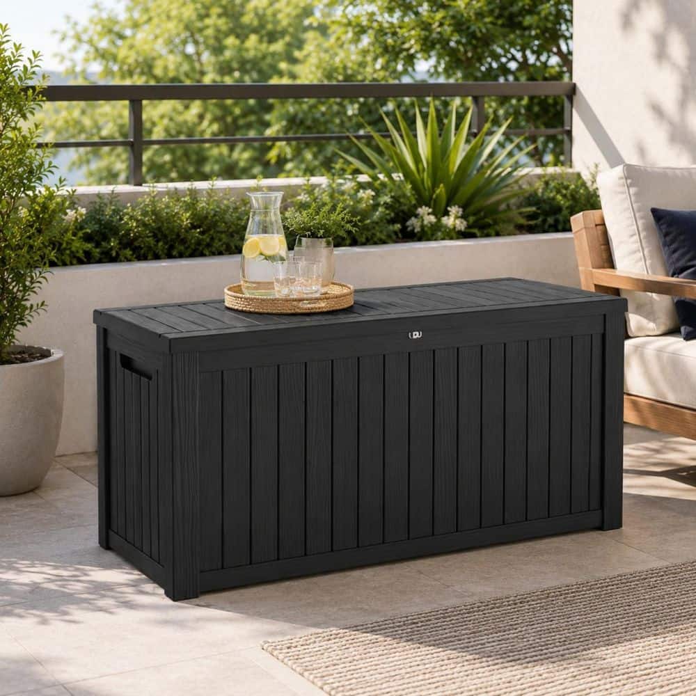 180 Gal. Extra Large Black Resin Deck Box with Hydraulic Lid