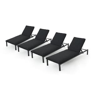 Jameson Black 4-Piece Metal Outdoor Chaise Lounge with Dark Grey Cushions