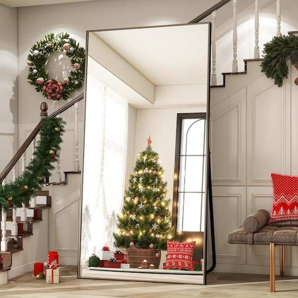 XRAMFY 34 in. W x 76 in. H Rectangular Classic Black Aluminum Alloy Framed Full Length Mirror Standing Floor Mirror