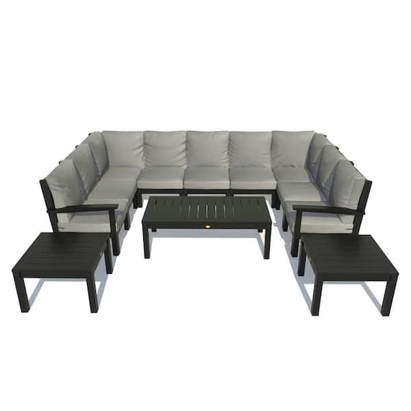 Highwood Bespoke Deep Seating 12-Piece Plastic Outdoor Sectional Set with Conversation Table and 2 Side Tables with Cushions