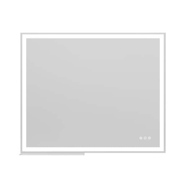 Unbranded 30 in. W x 36 in. H Rectangualr Framed Wall Bathroom Vanity Mirror in Silver with LED Lights, LED Bathroom Mirror