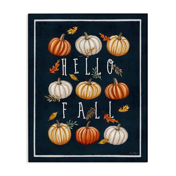 Stupell Industries Hello Fall Mixed Pumpkins by Elizabeth Tyndall Unframed Graphic Typography Art Print 36 in. x 48 in.