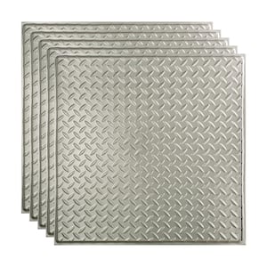 Diamond Plate 2 ft. x 2 ft. Brushed Aluminum Lay-In Vinyl Ceiling Tile (20 sq. ft.)