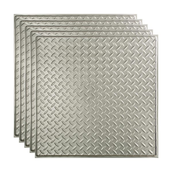 Fasade Diamond Plate 2 ft. x 2 ft. Brushed Aluminum Lay-In Vinyl Ceiling Tile (20 sq. ft.)