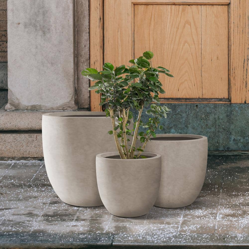 Weathered Gray Tall Round Concrete Planters Set of 3