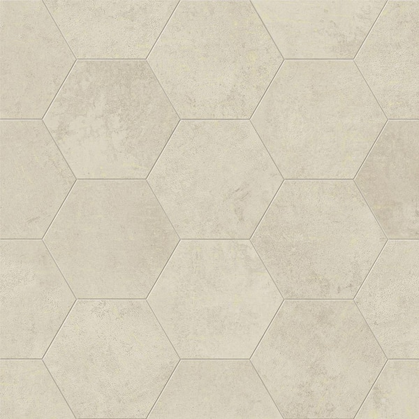 Hexagon 8.5 in. x 10 in. Ivory Matte Concrete Look Porcelain Floor and Wall Tile (12.49 sq. ft./Case)