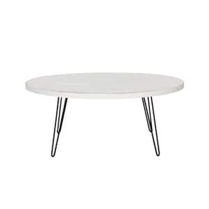 Novato 44 in. White Oval Wood Coffee Table with Metal Legs