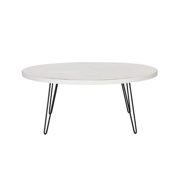 Crawford & Burke Novato 44 in. White Oval Wood Coffee Table with Metal Legs
