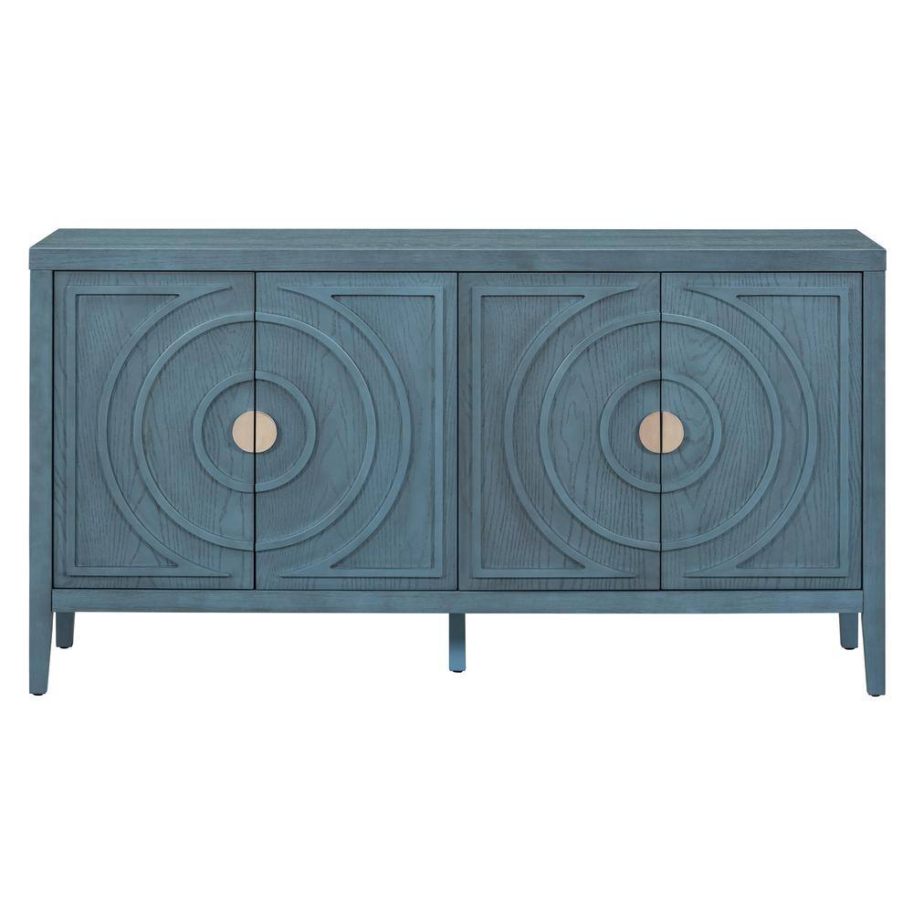 60 in. W x 15.9 in. D x 32.1 in. H Antique Blue Linen Cabinet with Circular