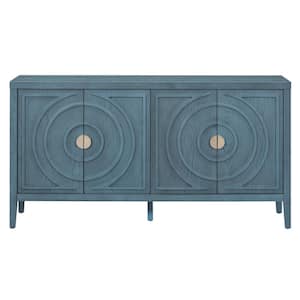 60 in. W x 15.9 in. D x 32.1 in. H Antique Blue Linen Cabinet with Circular Groove Design Round Metal Door Handle