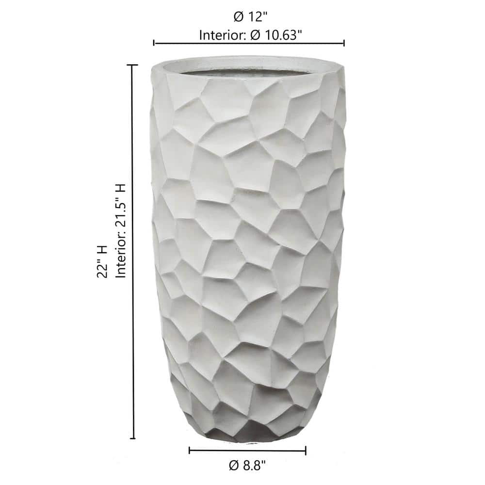 Elegant White Geometric 22" MgO Round Planter for Indoor & Outdoor