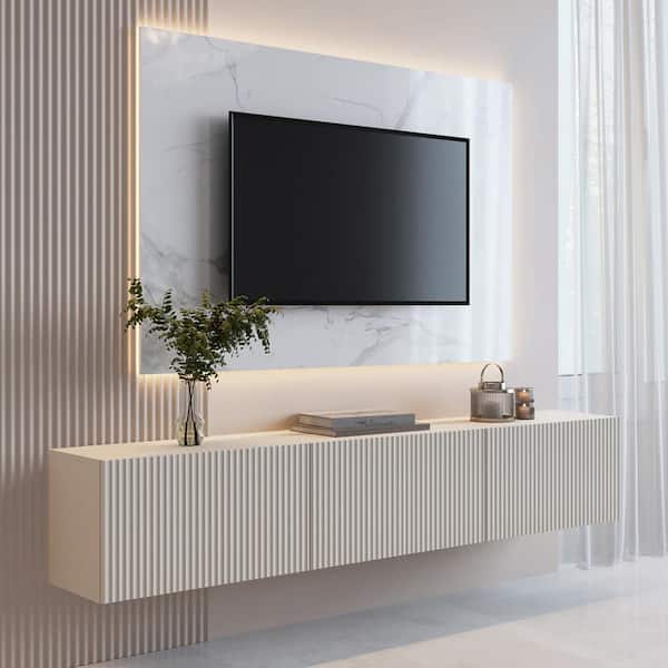 LIVING SKOG Camelia Beige 71 in. Floating TV Stand Fits TV's up to 75 in. with Wall Mount feature