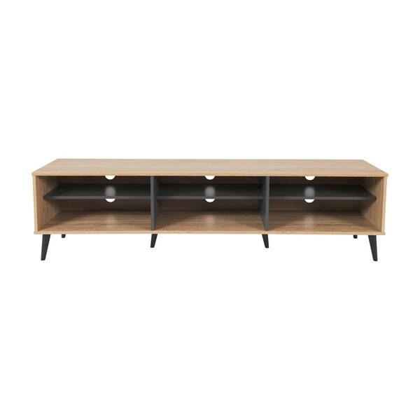 CORLIVING Cole 71 in. Light Wood and Grey TV Bench with Open Adjustable
