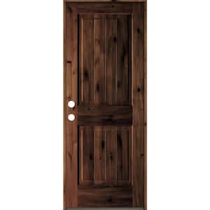 32 in. x 80 in. Rustic Knotty Alder Square Top V-Grooved Red Mahogony Stain Right-Hand Wood Single Prehung Front Door