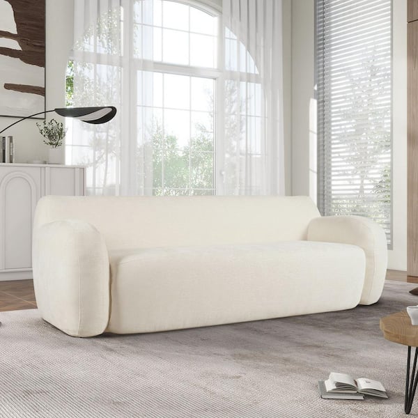 J&E Home 81.5 in. W Straight Arm Polyester Curved 3-Seater Casual Rectangle Sofa for Living Rooms and Apartments in Beige