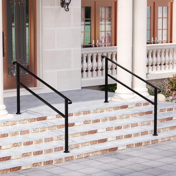 36 in. H x 68.5 in. W Black Iron Stair Railing Kit Handrails Adjustable Exterior Stair for Outdoor Steps Fit 4 or 5 Step