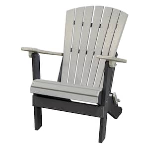 All Poly 29 in. Plastic Resin Poly, One-Person Folding Adirondack Chair in Light Gray and Black