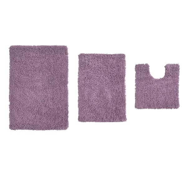 HOME WEAVERS INC Fantasia Bath Rug 100% Cotton Bath Rugs Set, 3-Pcs Set with Contour, Purple