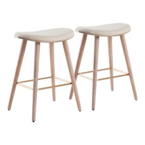 Saddle 25 in. White Washed Counter Stool in Cream Fabric with Gold Metal (Set of 2)