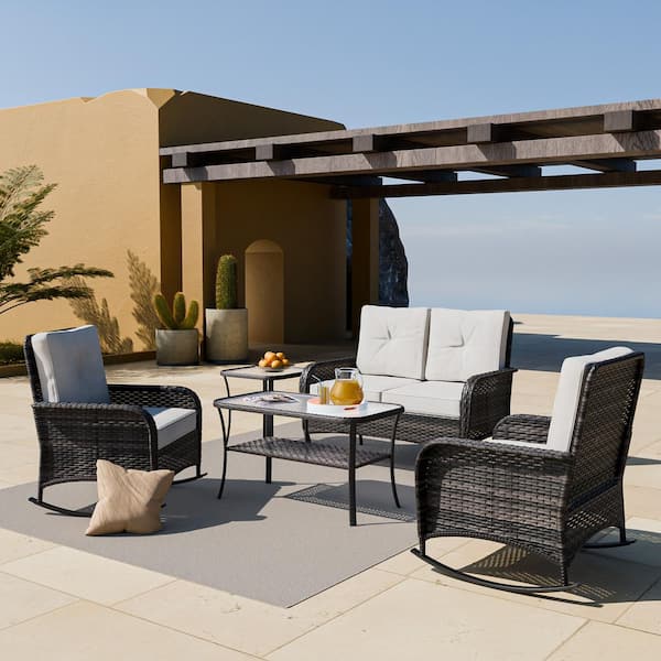 EAGLE PEAK 5-Piece Wicker Patio Conversation Set with Cushion