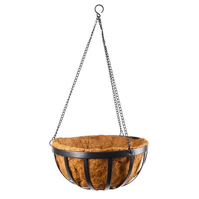 Arcadia Garden S Solstice 20 In Black Metal Coconut Hanging Basket 1593 The Home Depot Black Metal Coconut Hanging Basket, Metal Garden Baskets