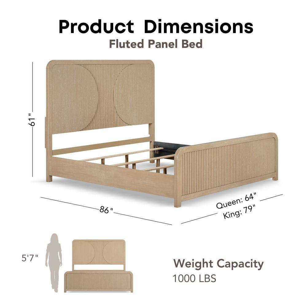 Natural Solid Wood Queen Bedroom Set with Geometric Details