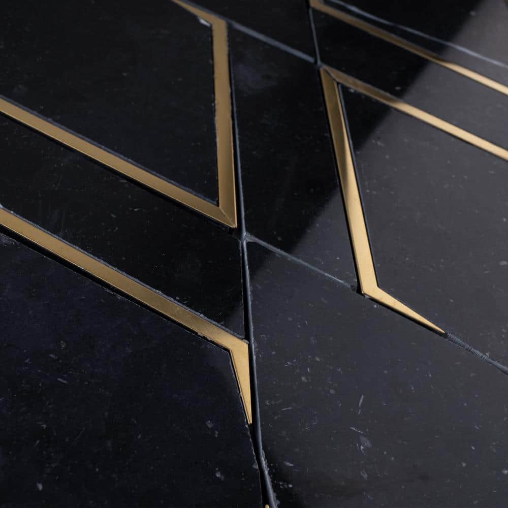 Black and Gold Geometric Polished Marble Mosaic Wall Tile