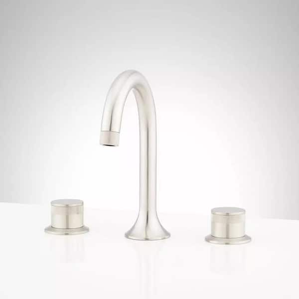 SIGNATURE HARDWARE Lentz 8 in. Widespread Knob Double Handle Bathroom Faucet in Brushed Nickel