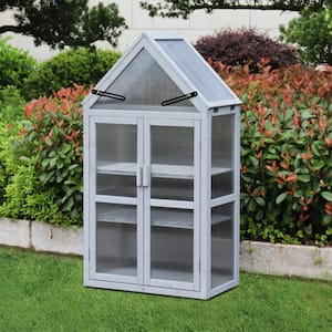 Wood Greenhouse Kit Portable Outdoor Indoor Plant Stand with Open Roof Shelving