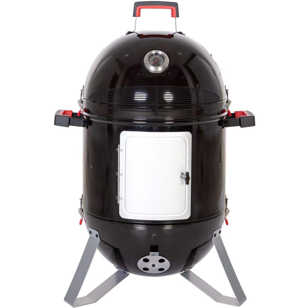 18" Black Charcoal Vertical Smoker Grill with Porcelain Enamel Bowls