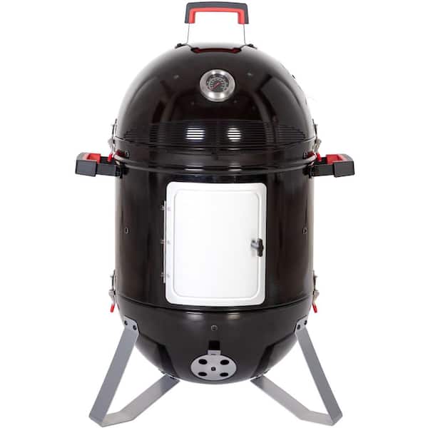 PHI VILLA 18 in. Charcoal Smoker in Black with Thermometer and Meat Probe