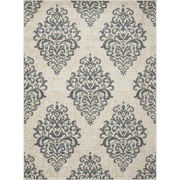 Concord Global Trading New Casa Damask Ivory/Blue 3 ft. x 4 ft. Area Rug