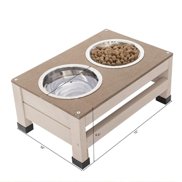 Raised Dog Food Bowls, Double Dog Bowl Stand in Cream, Elevated