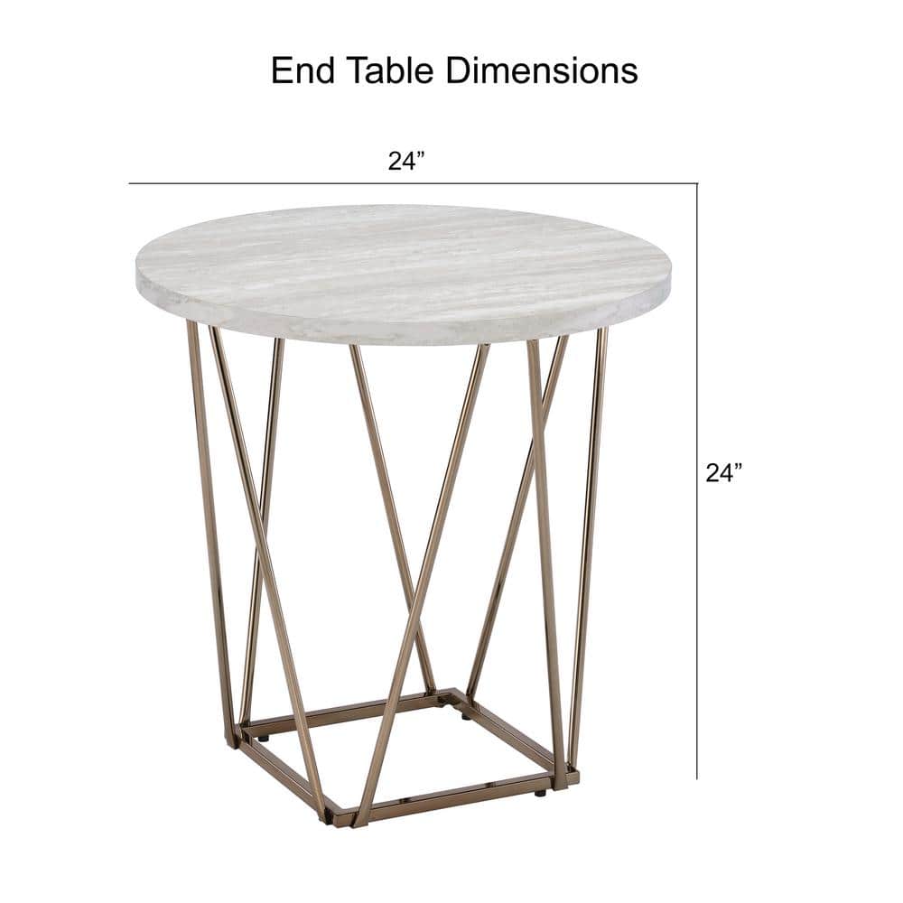 Champagne Gold and White Oval Coffee Table with Faux Marble Top