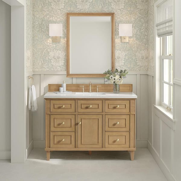 James Martin Vanities Lorelai 48.0 in. W x 23.5 in. D x 34.06 in. H Single Sink Bathroom Vanity in Light Natural Oak w/ White Zeus Quartz Top