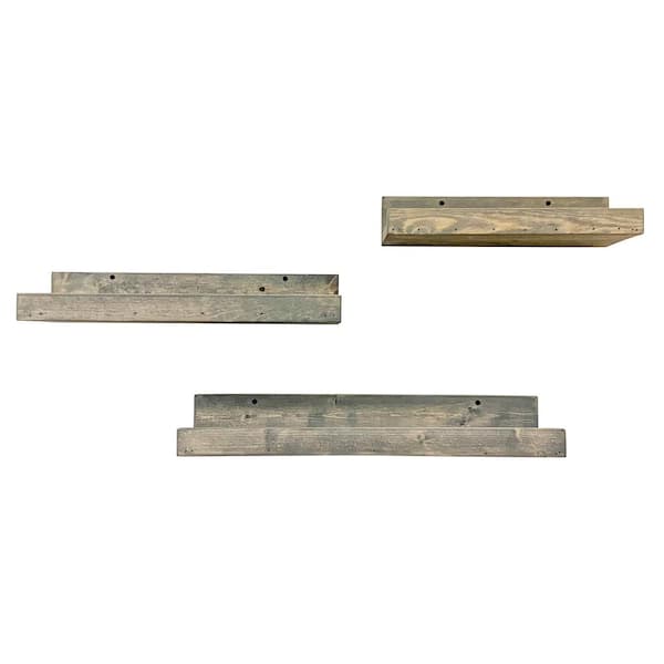 Unbranded Del Hutson Shallow Luxe 7 in. D x 24 in. W x 4.25 in. H Gray Pine Wood Floating Decorative Wall Shelf (Set of 3)