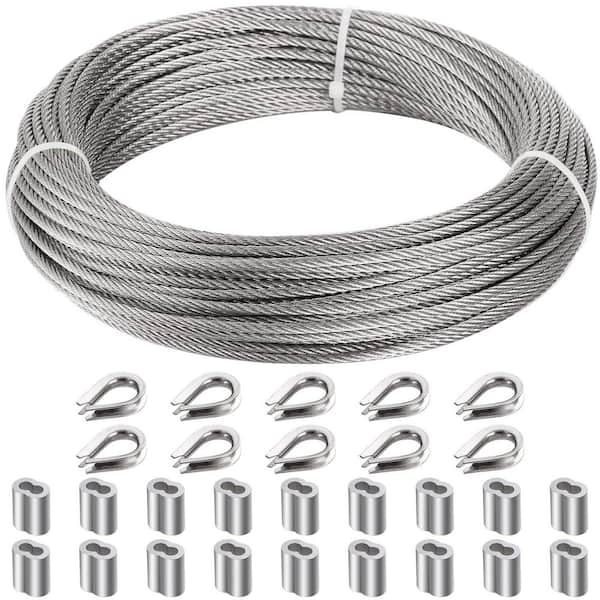 1/8 in. 100 ft. Stainless Steel Cable Wire Rope 7 x 7 Strand Core with Crimping Sleeves and Thimbles Kit