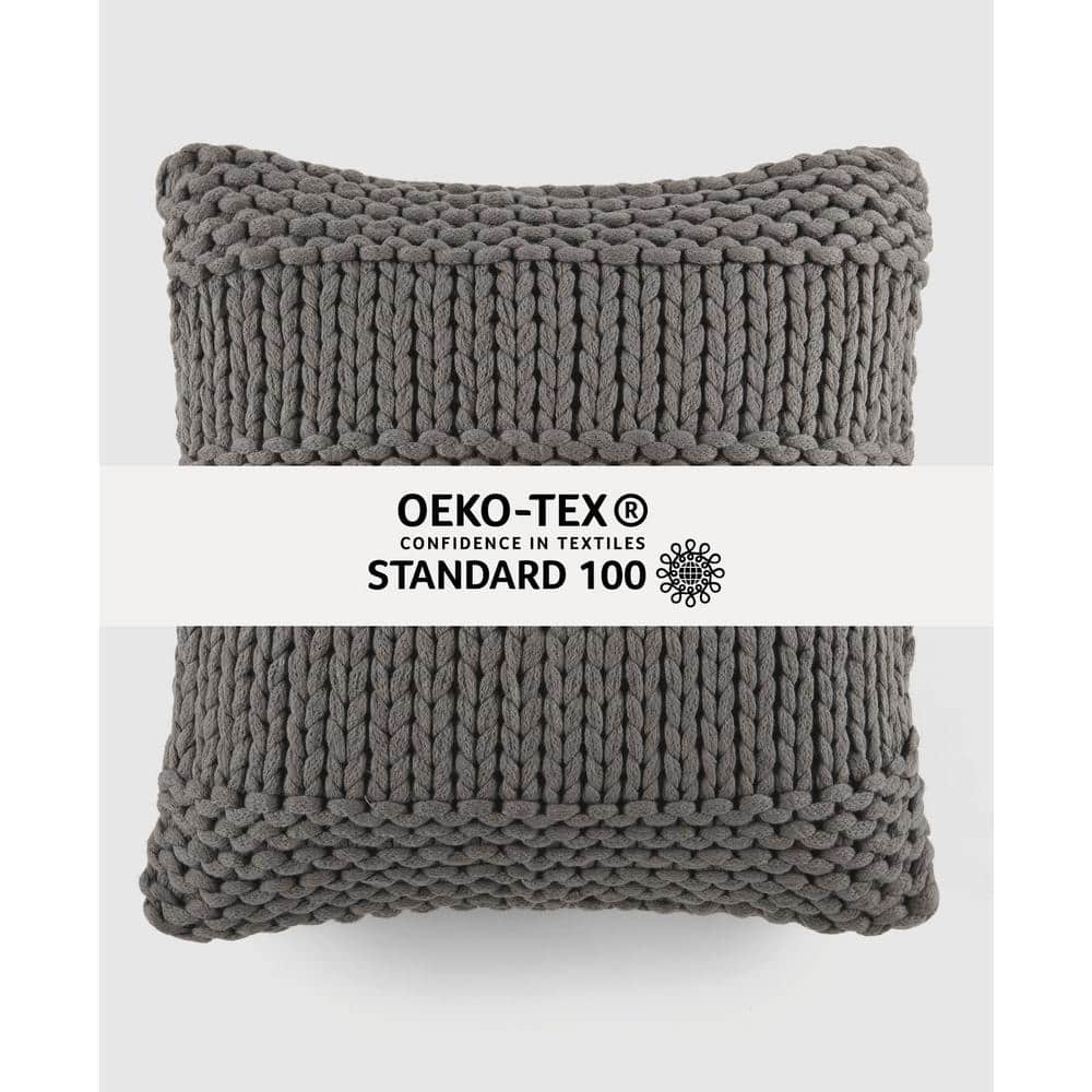 Gray Chunky Knit Acrylic Square Throw Pillow Set
