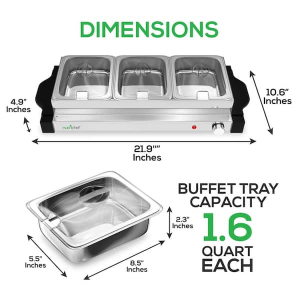  NutriChef 3 Tray Buffet Server & Hot Plate Food Warmer, Tabletop Electric Food Warming Tray, Easy Clean Stainless Steel, Portable  & Great for Parties & Events