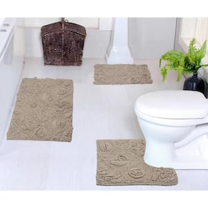Modesto Bath Rug 100% Cotton Bath Rugs Set, 3-Pcs Set with Contour, Linen