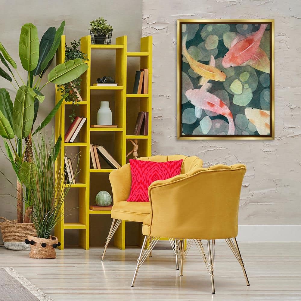 Watercolor Koi Aerial View by Stephanie Fielden Gold Floater Frame Animal Graphic Art Print 31 in. x 25 in. price history on PriceWatchPro