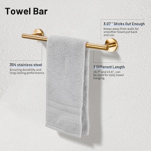 Modern 6-Pieces Bath Hardware Set with Towel rail*2 Paper towel rack*1 Towel ring*1 Hook*2 in Brushed Gold
