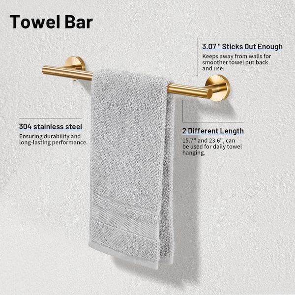 Modern 6-Pieces Stainless Steel Bath Hardware Set with Towel Ring Toilet Paper Holder Towel Hook and Towel Bar in Gold