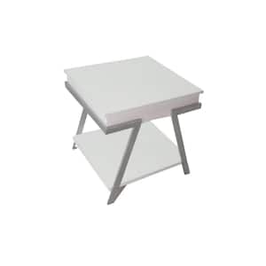 26 in. White and Chrome Square Wood End/Side Table with Metal Frame