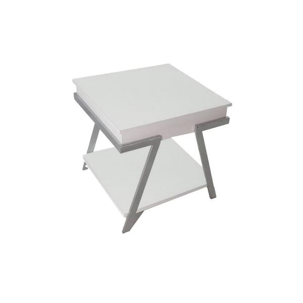 Benjara 26 in. White and Chrome Square Wood End/Side Table with Metal Frame
