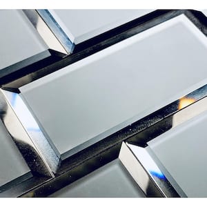 Blue Diamond Beveled Subway 3 in. x 6 in. Frosted Matte Glass Mirror Backsplash Wall Tile (14 sq. ft./Case)
